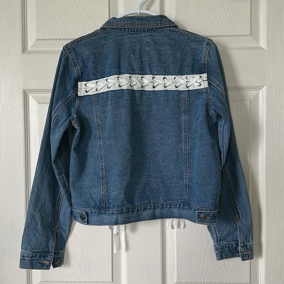 LOVE TREE Women’s Denim Jacket with White Lace-Up Detail Size M - Picture 3 of 7